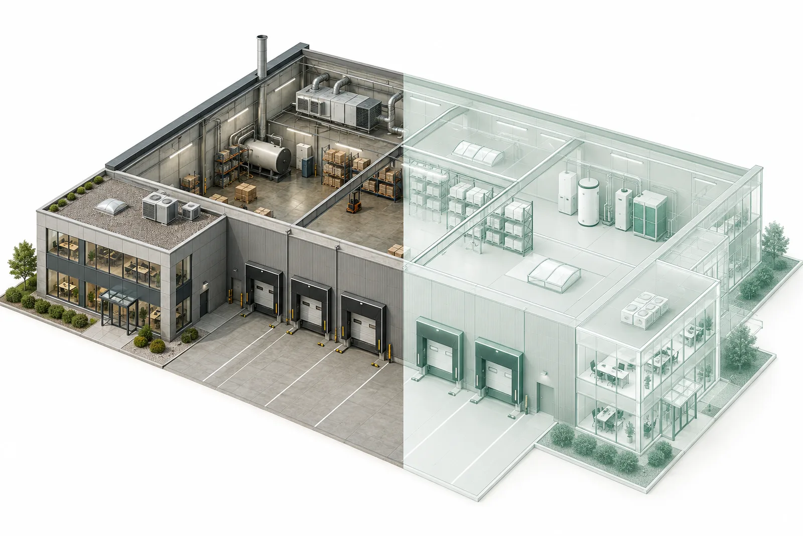 Gebäude und sein rechnerischer Zwilling: Referenzgebäude beim Energieausweis Nichtwohngebäude ab 2027, gewerbepass®
